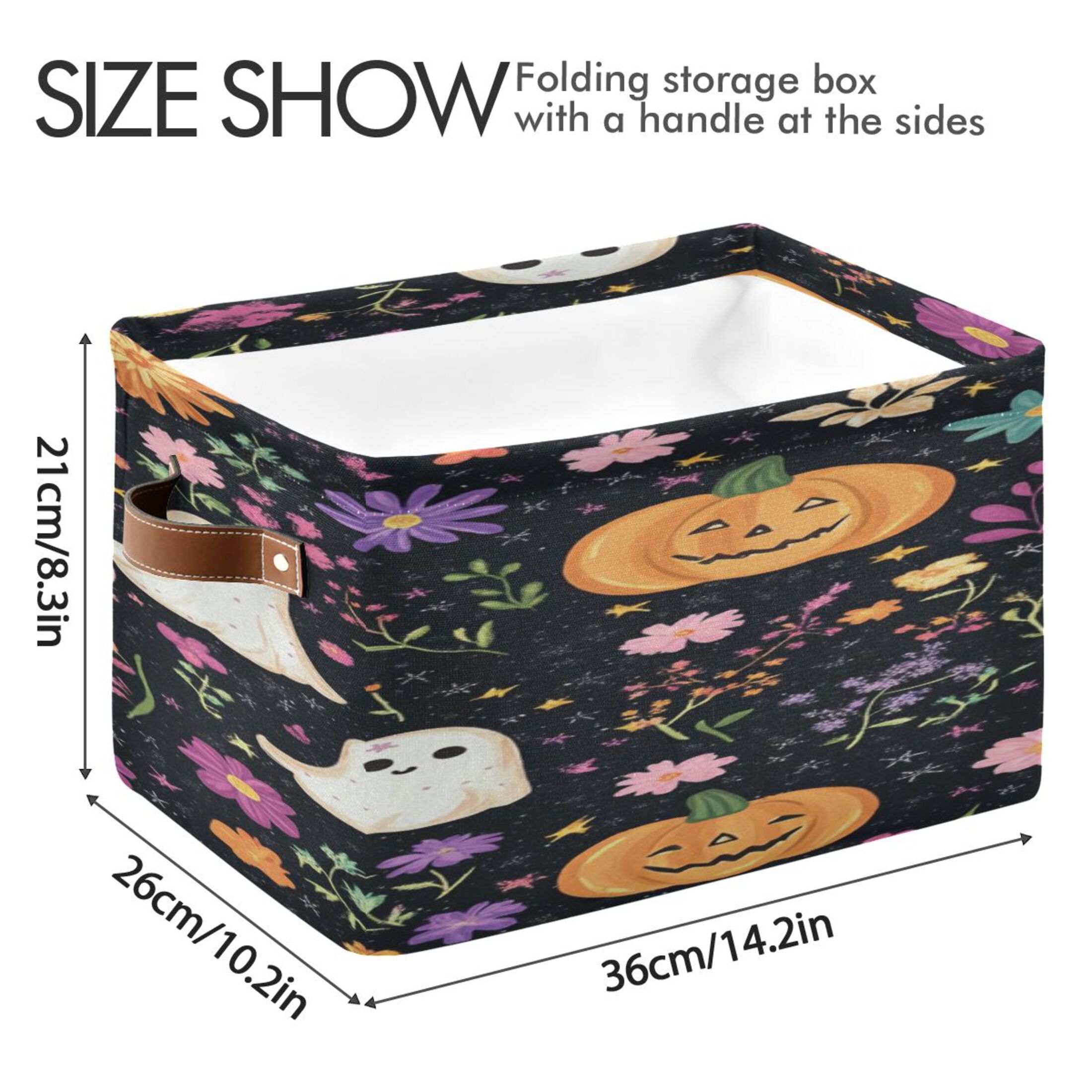 Halloween Specters Pumpkins Flowers Crayon Painting Square Storage Bins with Handles Collapsible Containing Box 2 Packs