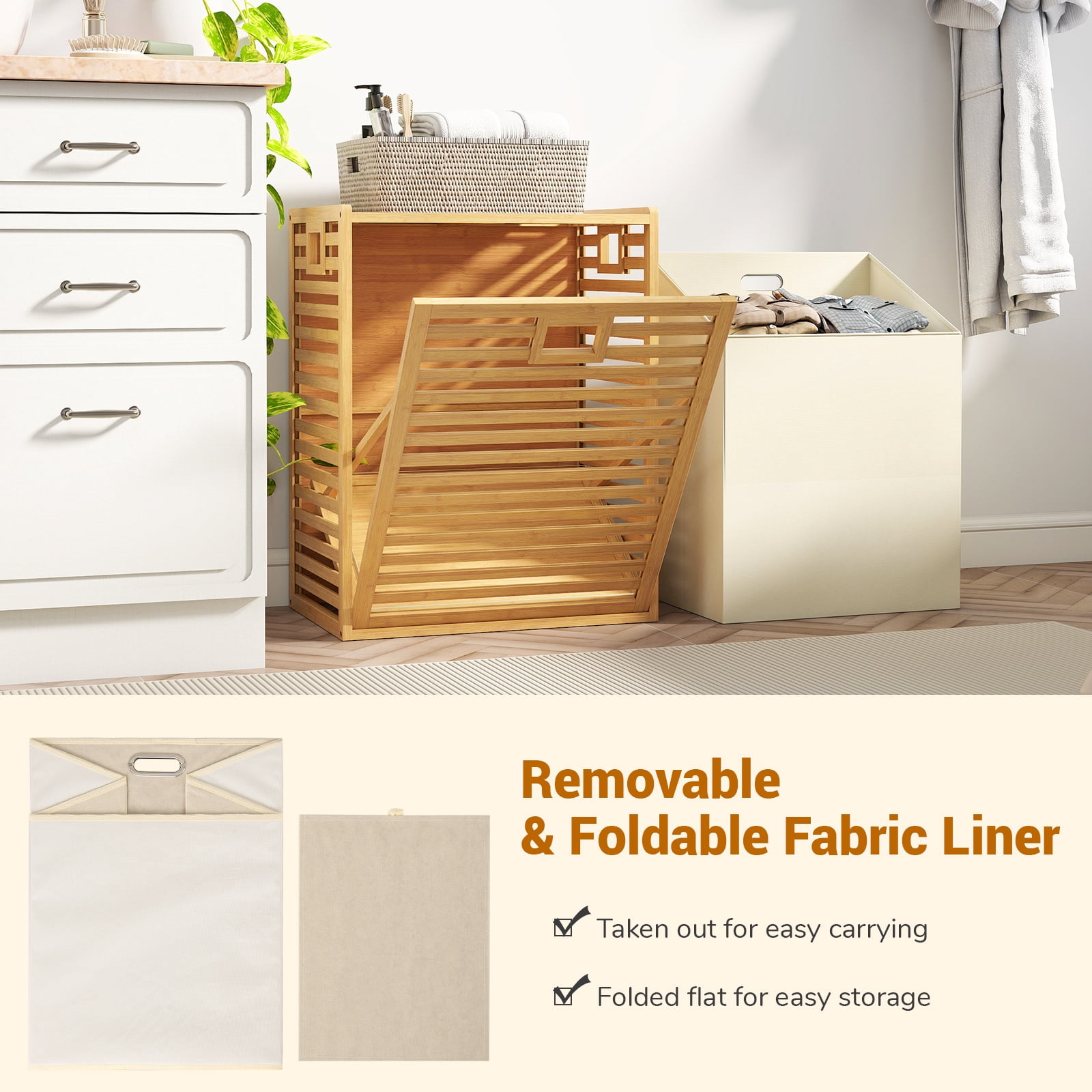 Gymax Large Tilt-out Laundry Hamper w/ Wide Top & Tilt-out Basket Side Handles