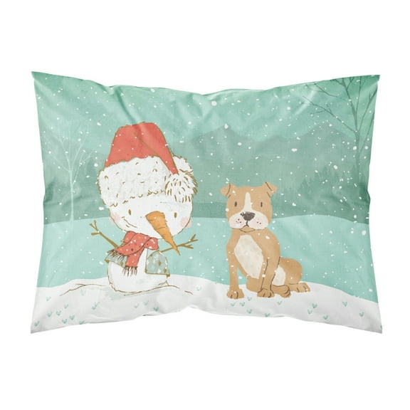 Brown Staffie Snowman Christmas Fabric Standard Pillowcase