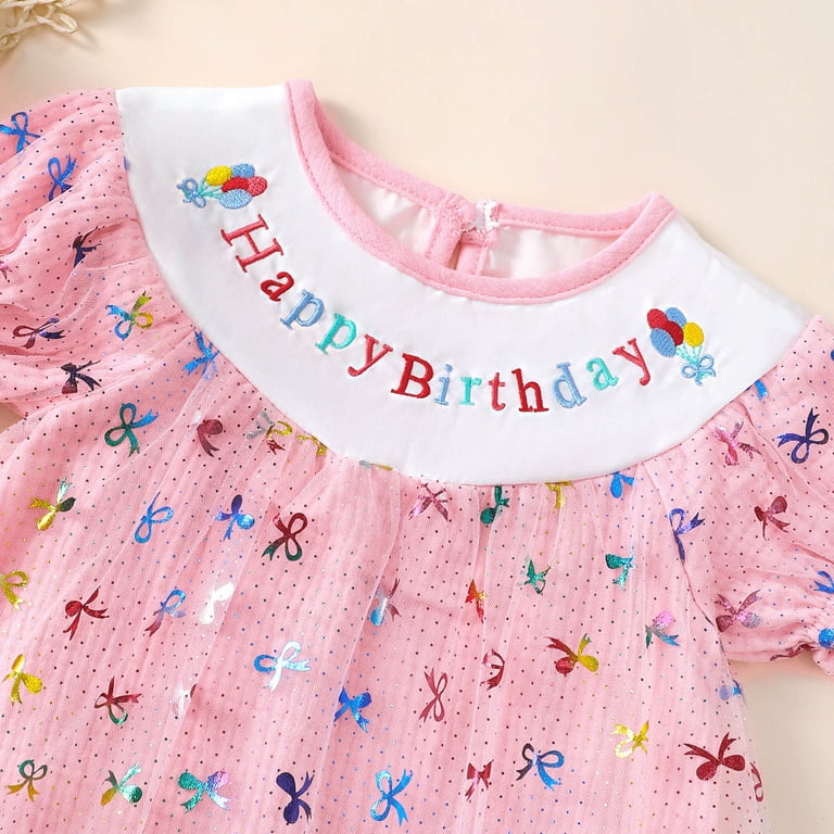 vigerkar Baby Girls Tutu Dress Summer Sparkly Bow Letter Short Sleeve A-line Tulle Princess Birthday Party Dresses Sundress (Pink, 6-12 Months)