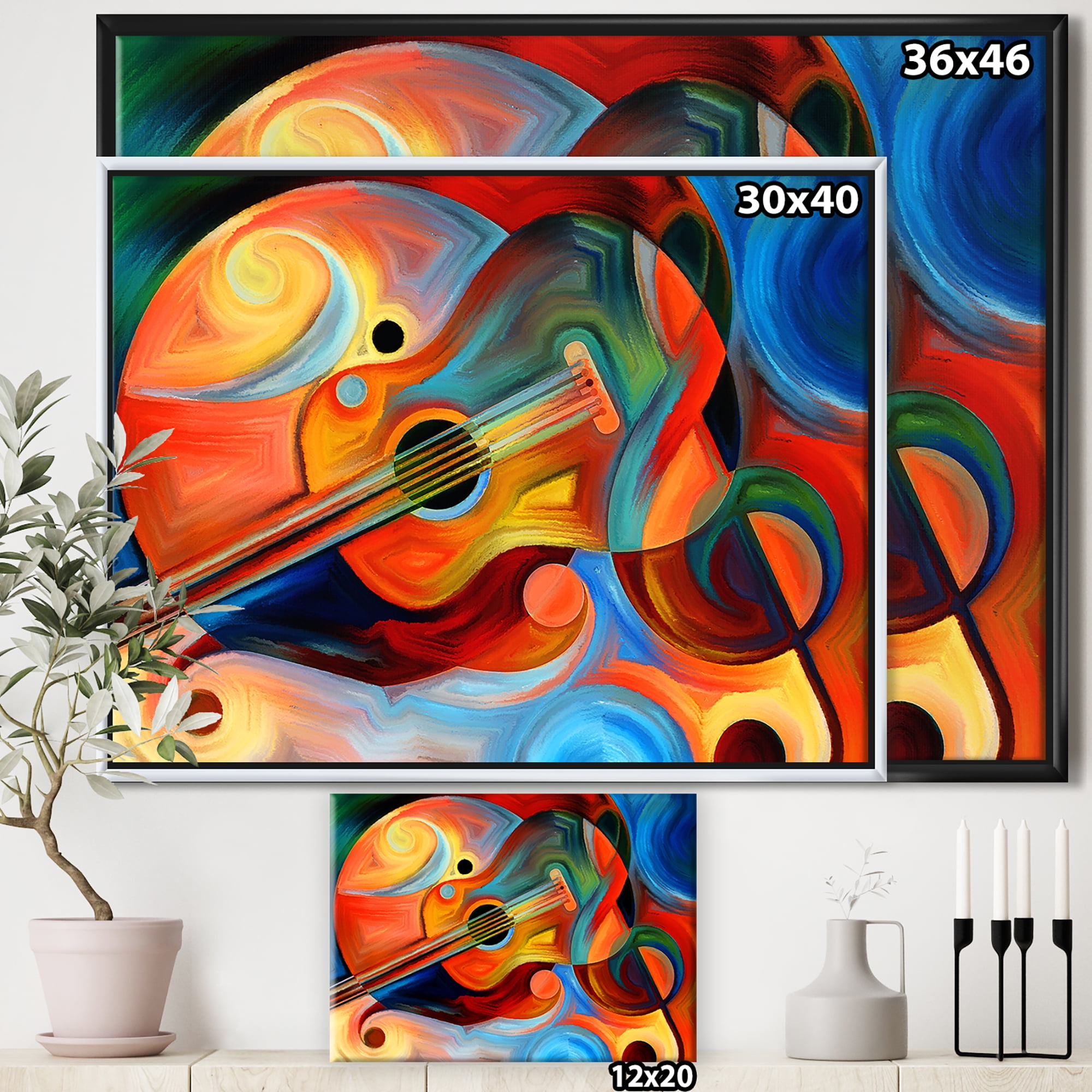 アート・デザイン・音楽 Painting acrylic on canvas Designart ' Abstract Music and Rhythm ' Abstract Framed