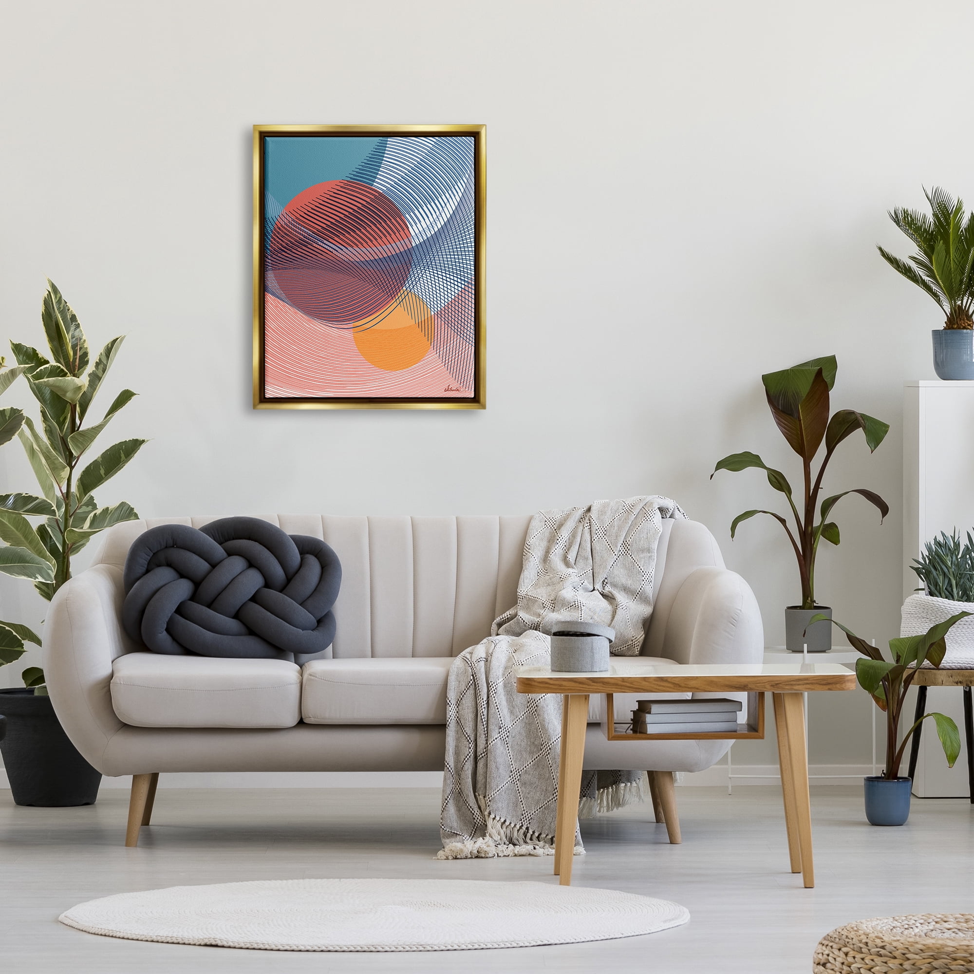 Stupell Industries Patterned Circular Shapes Abstract Painting Gold Floater Framed Canvas Art Print Wall Art, 25 x 31