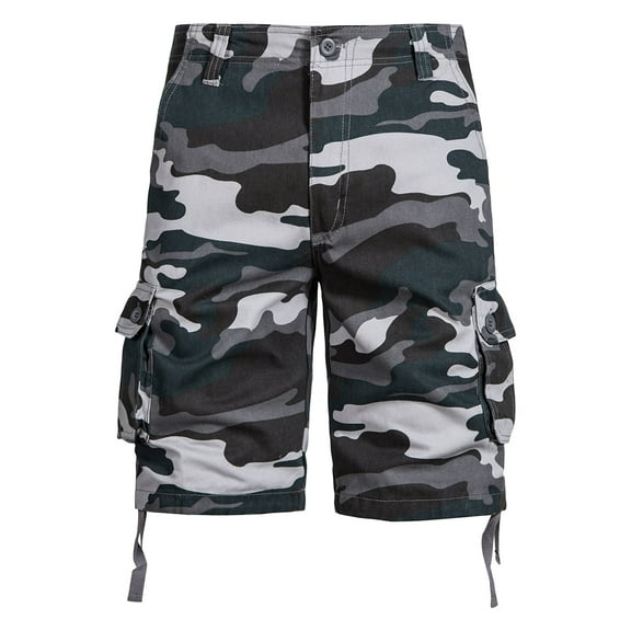 Youthup Men's Relaxed Fit Camo Cargo Work Shorts, Utility Shorts with 6 Pockets, No Elastic, Zip Fly & Wrinkle-Free for Summer Outdoor