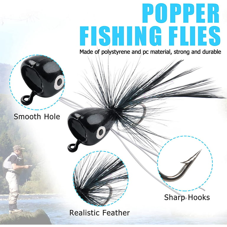 Fly Fishing Poppers, 12pcs Topwater Fishing Lures Bass Popper Flies Bugs  Lures Fly Fishing Lure Kit Panfish Bait Dry Fly Fishing Flies for Bass  Trout Panfish Bluegill Crappie Salmon 