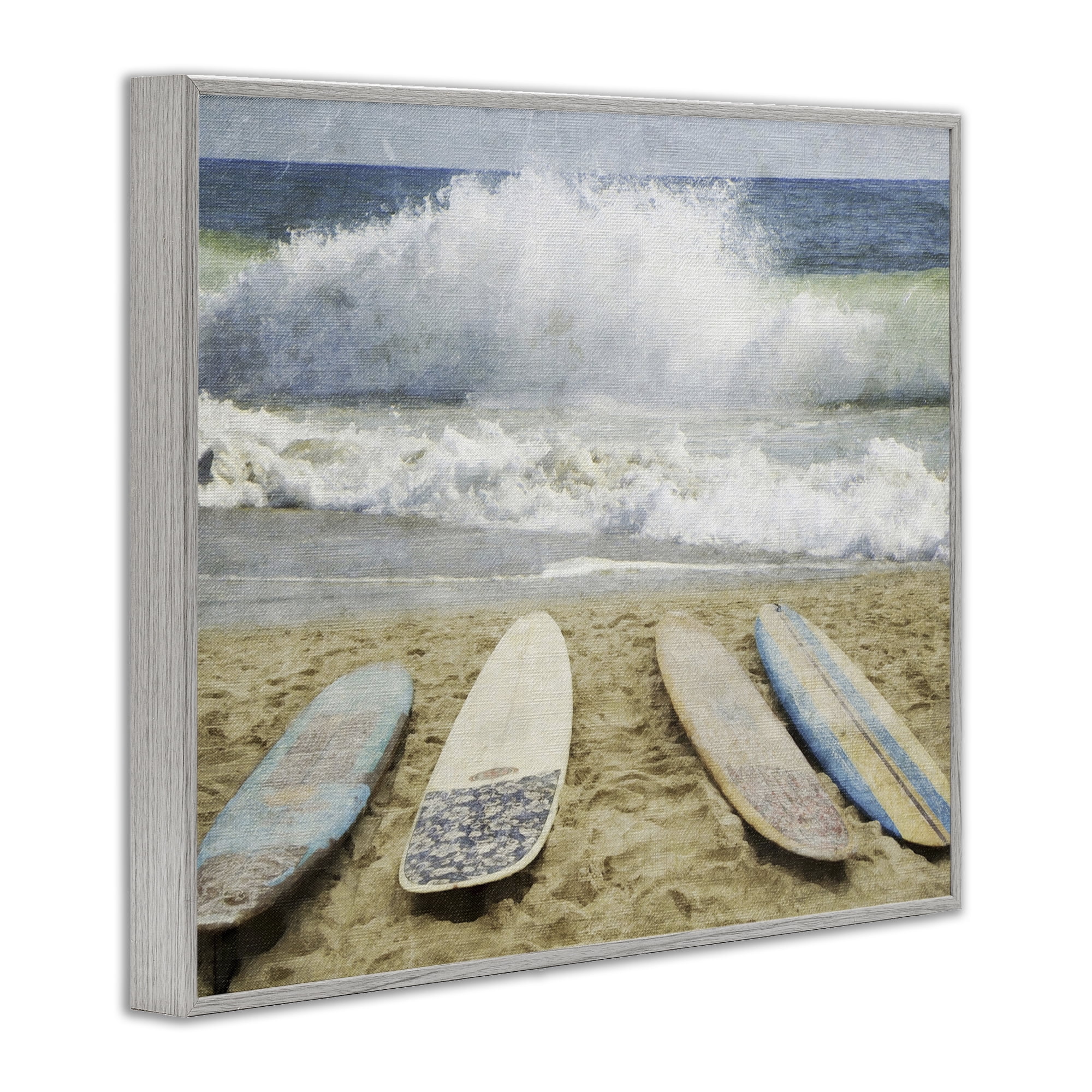 Stupell Industries Surfboards At The Ready Gray Framed Giclee Art, design by Grotto Studios