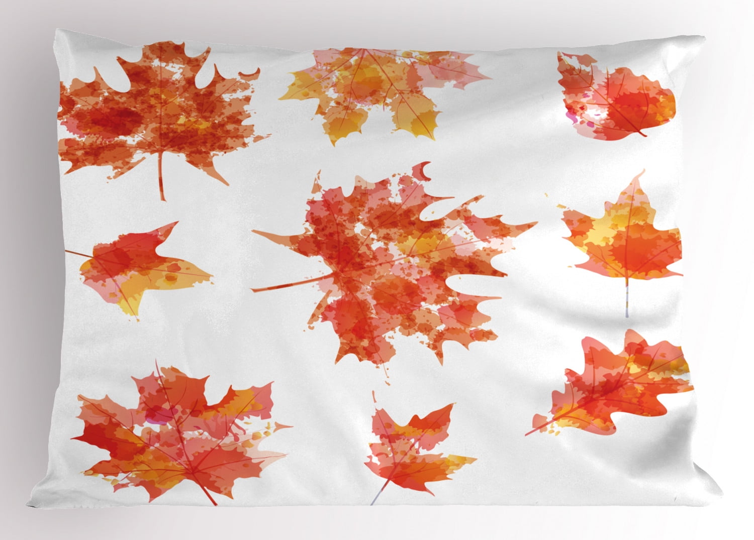 Leaves Pillow Sham Watercolor Effect Autumn Season Maple Leaf Pattern Canadian Foliage, Decorative Standard Size Printed Pillowcase, 26 X 20 Inches, Burnt Orange Yellow Orange, by Ambesonne