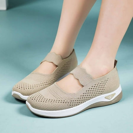 Women s Flats Soft Knit Lightweight Round Toe Slip On Comfort Ballerina Flat Shoes for Walking Low Wedge Soft Khaki 7.5