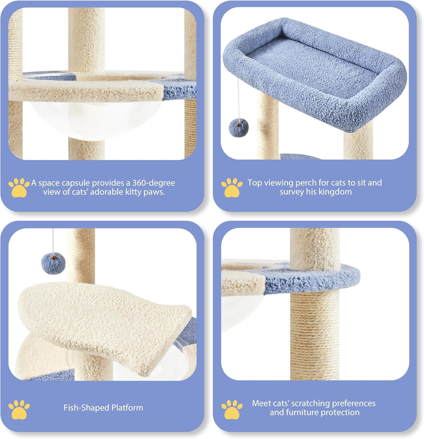 LEHOME Cat Scratching Posts with Cat Bed, 35in Cat Scratcher with 2 Scratching Posts for Indoor Cats, Sisal Scratch Posts with Replaceable Ball for Kittens Adults Cats
