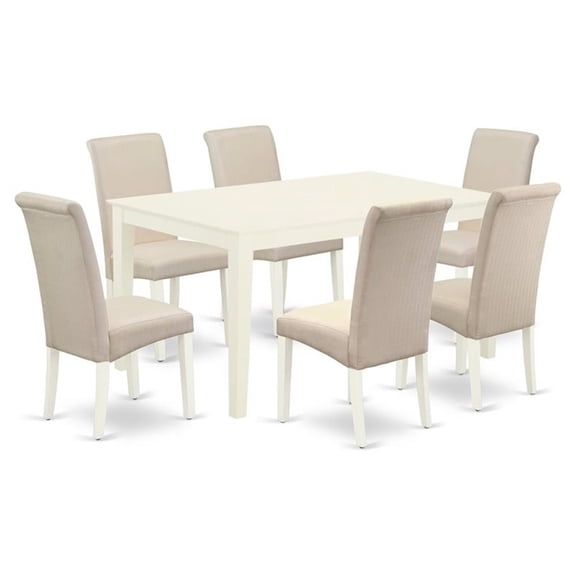 East West Furniture Capri 7-piece Wood Dining Set in Linen White/Cream