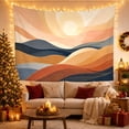 thumbnail image 3 of Stylized Waves Forming Layered Mountains with a Glowing Sun, Serene Abstract for Art Lovers, Modern Landscape Wall Decor, Housewarming Gift, Tapestry Wall Hanging for Bedroom and Living Room, 3 of 7