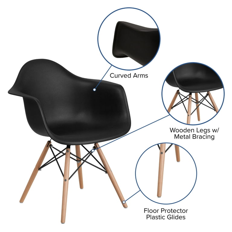 Flash Furniture Alonza Series Black Plastic Chair with Wooden Legs