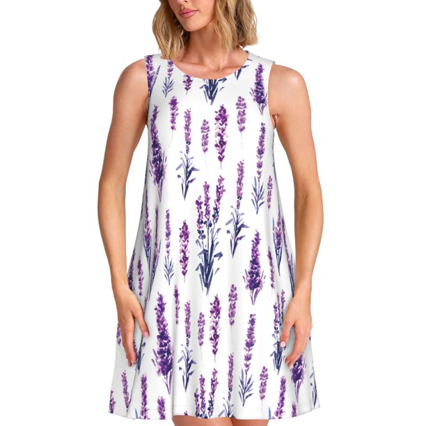 Disketp Lavender Flowers para Vestido sin Mangas para Mujeres, Vestidos de Verano para Mujeres, Casual y Holgado para la Playa