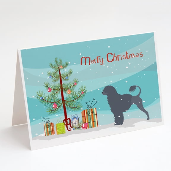 Portuguese Water Dog Merry Christmas Tree Greeting Cards and Envelopes Pack of 8