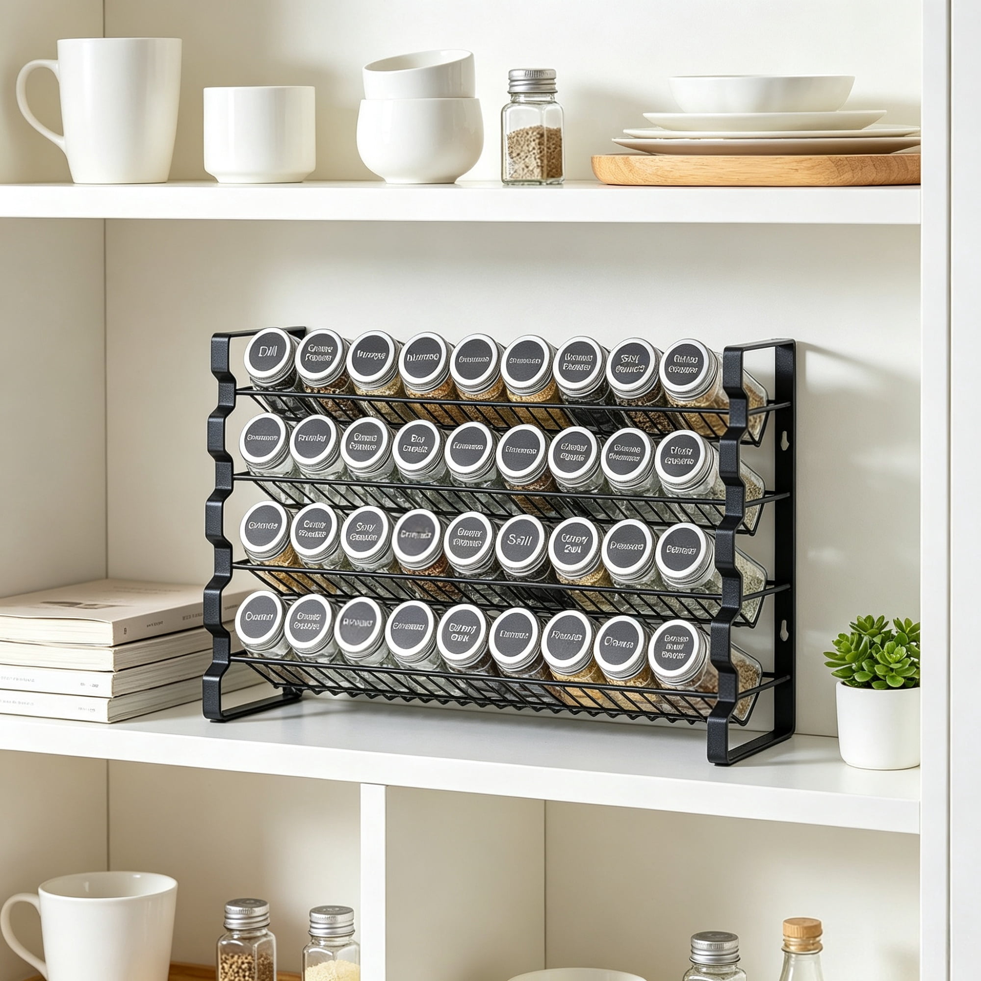 Spice Rack Organizer for Cabinet (18x11"), Seasoning Organizer Set with 36 Jars, Labels & Funnel