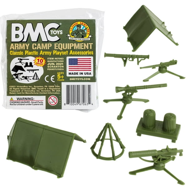 Juego de 10 piezas de plástico verde Army Camp Accessories BMC Toys