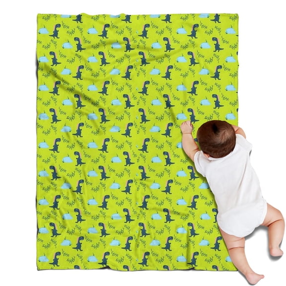 BrightGreen Cartoon Dinosaurs Leaves Pattern Blanket,Comfortable Soft Lamb Wool Throw Blanket,All Season,Warm Lightweight Blankets for Sofa Bed Couch Living Room Chair,30"x40"