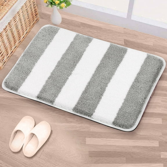 PiccoCasa Microfiber Striped Bathroom Rugs Non Slip Gray&White 17"x24"