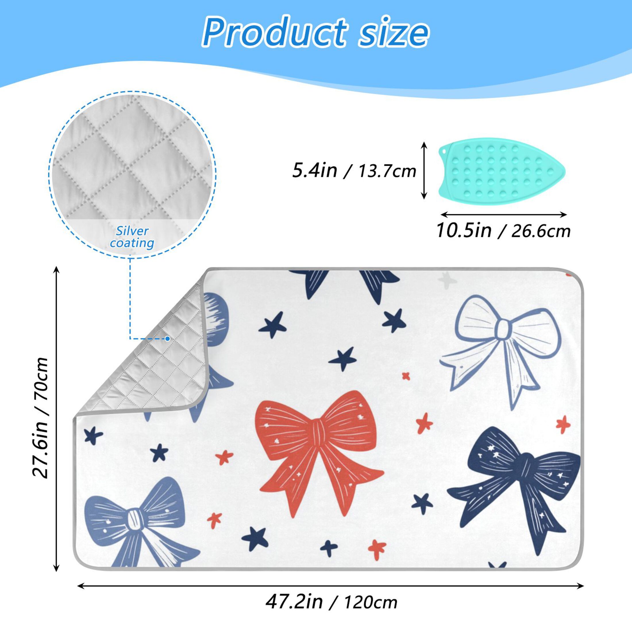 Cute Bowknots Stars Ironing Mat Blanket Portable Travel Ironing Pad Heat Resistant Pad 47.2" x 27.6”