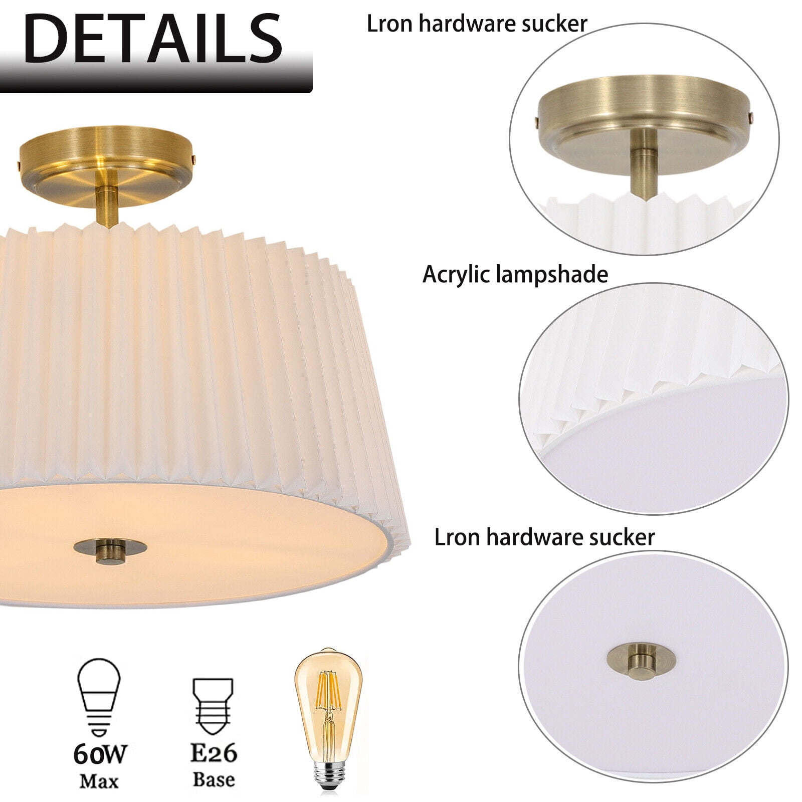 Miumaeov 3-Light Semi Flush Mount Ceiling Light Fixture 11" Modern Drum Light with Fabric Shade Close to Ceiling Lighting Hanging Lamps for Living Room Dining Room Kitchen Hallway