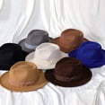 thumbnail image 2 of Sombrero de fieltro con pajarita para hombre y mujer, gorro de Jazz con mezcla de lana negra, elegante, informal, para exteriores, para Primavera, novedad de 2022, 2 of 4
