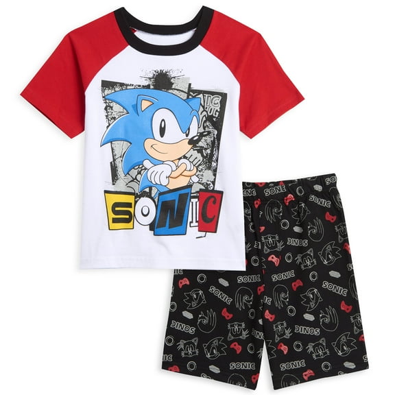 SEGA Sonic the Hedgehog Little Boys T-Shirt French Terry Shorts Set White / Black 6