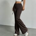 thumbnail image 7 of HKYNLAG Flare Petite Elastic Waist Pants for Women Drawstring High Waisted Wide Leg Cute Jogger Pants Fleece Bell Bottom Loose Y2k Sweat Pants with Pockets Coffee L, 7 of 7