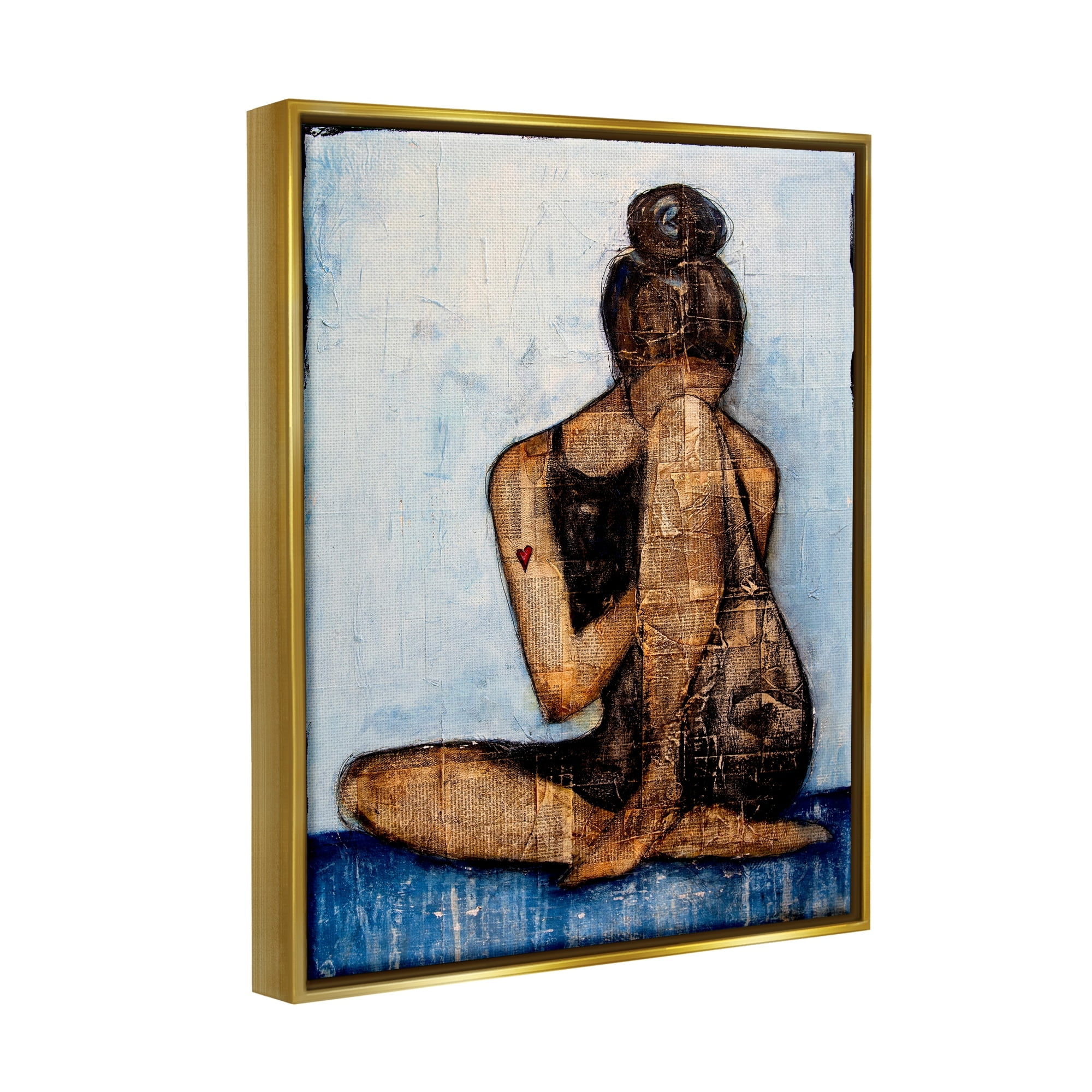 Stupell Industries Emotional Painting Collage Layered Words Girl Heart Painting Metallic Gold Floating Framed Canvas Print Wall Art, Design by Erin Ashley
