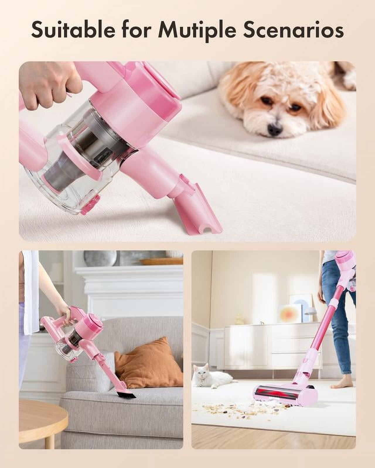 Dezkly Cordless Vacuum Cleaner, 300W 23KPa Lightweight Stick Vacuum with 48mins Runtime Battery, 3 Suction, LED Display, Powerful Vacuum Cleaner with Sofa Brush for Hard Floor/Carpet/Pet Hair/Car