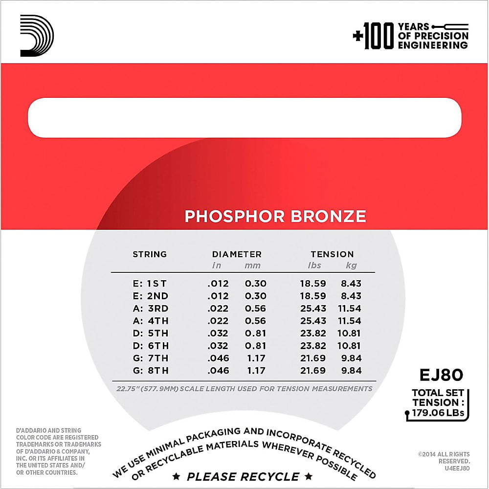 D'Addario EJ80 Phosphor Bronze Octave Mandolin Strings, Medium, 12-46 -  Walmart.com