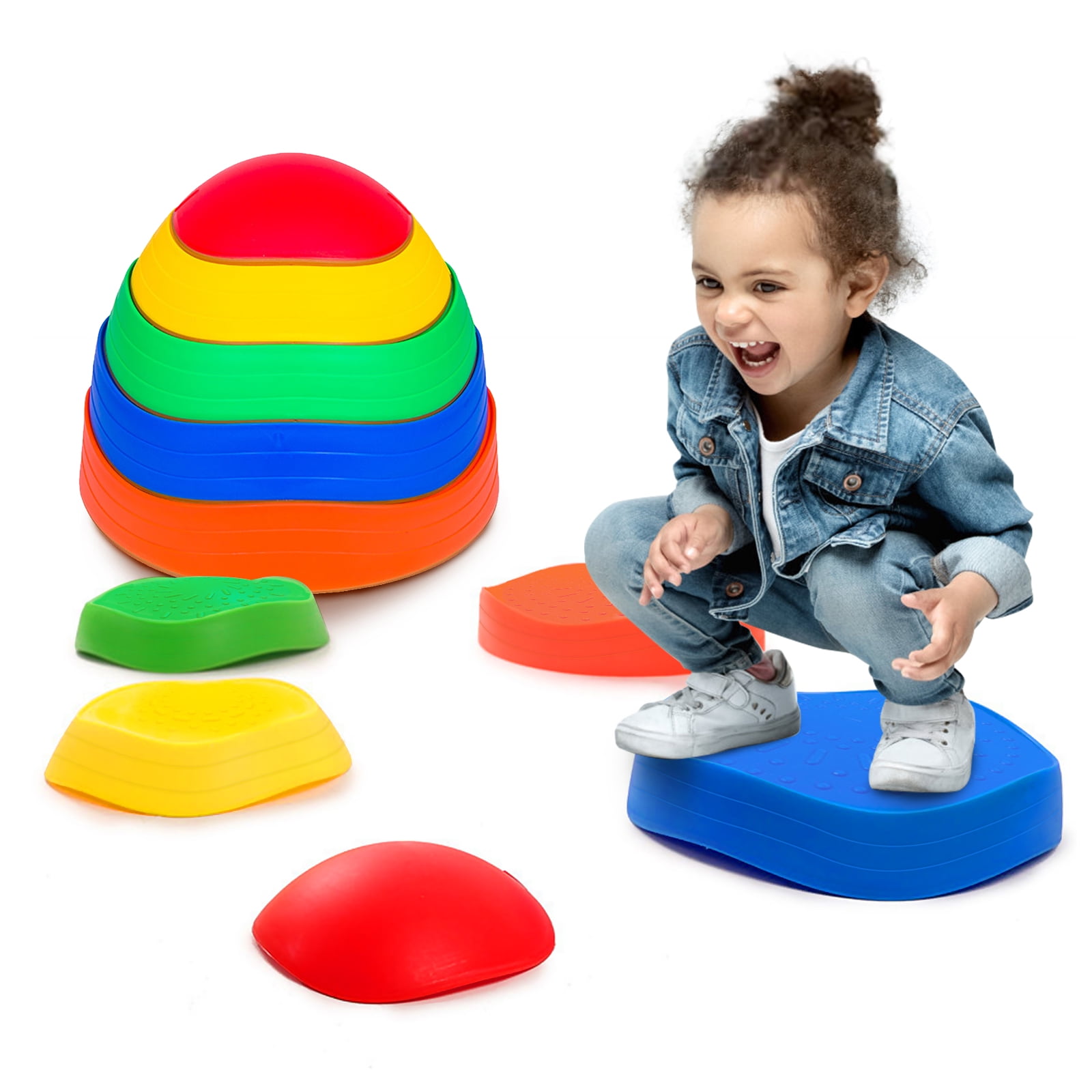 Stepping Stones for Kids Balance Non-Slip 6 Pcs Stepping Rocks & Coordination Enhanced Safety Foot Grips Indoor Outdoor Play Equipment 