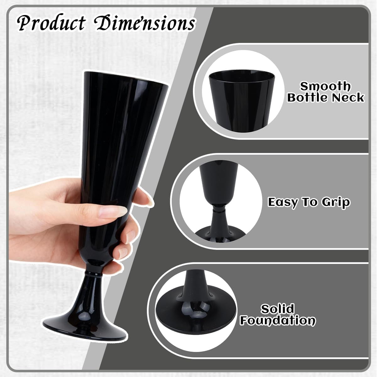 80 Pack Black Champagne Flutes,Plastic Disposable Champagne Flutes Bulk 5.5 oz Champagne Glasses,Black Wine Glasses Suitable for Wedding,Birthday and Graduation Decorations