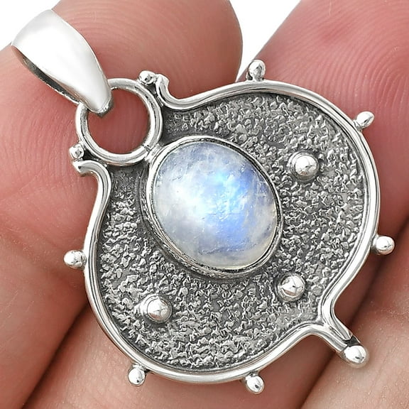 Natural Rainbow Moonstone - India 925 Sterling Silver Pendant Jewelry P-1403 SDP141346