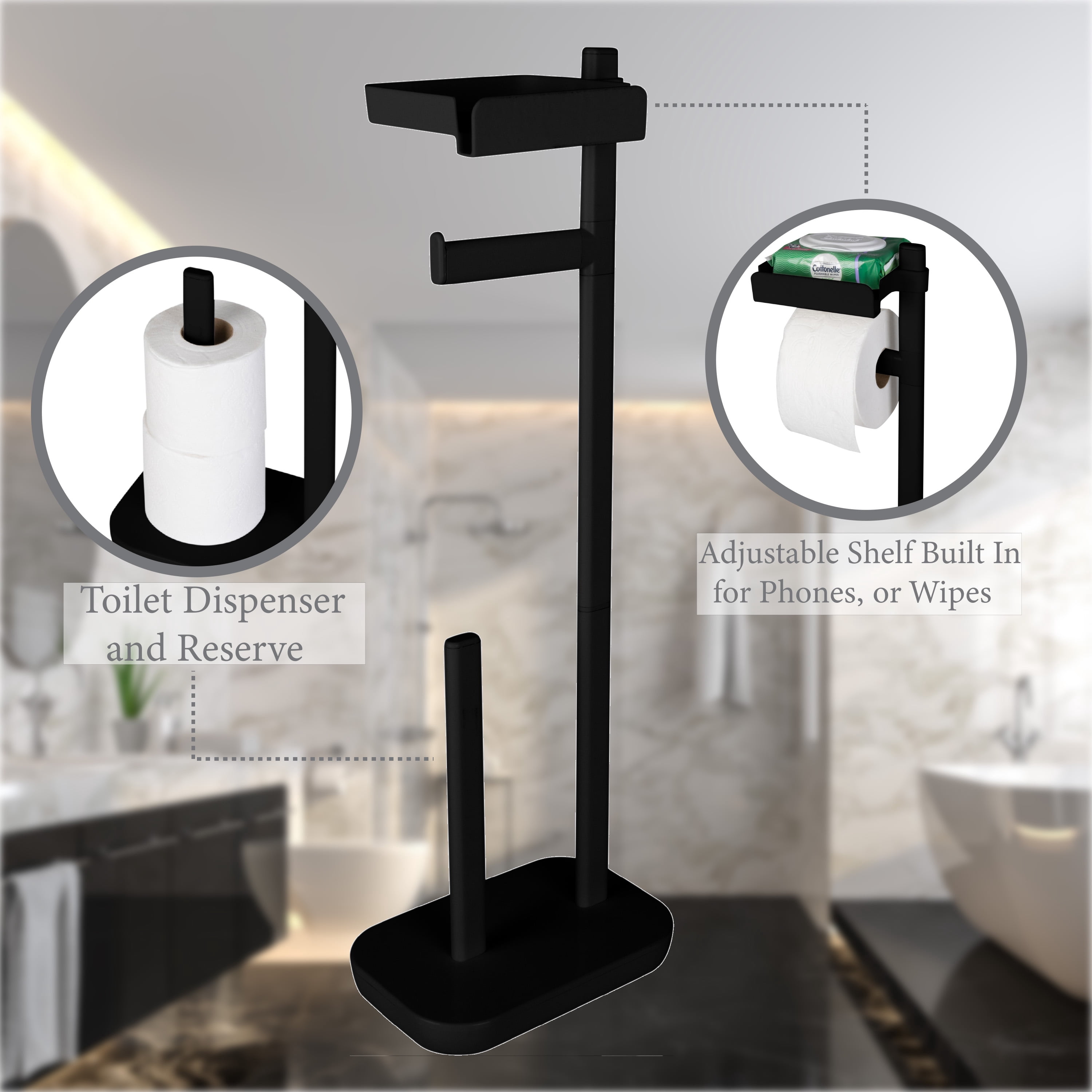 Bath Bliss 3 in 1 Toilet Paper Dispenser in Black
