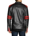 thumbnail image 4 of NomiLeather black leather jacket | mens leather jacket and genuine leather jacket men (Black With Red Strip ) X-Large, 4 of 7