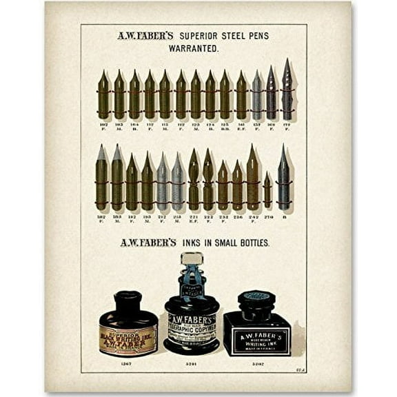 Faber Nibs and Ink - 11x14 Unframed Art Print - Great Gift for Calligraphers, Fountain Pen Lovers, and Artists