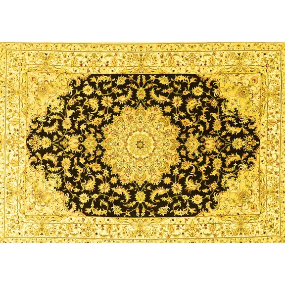 Ahgly Company Machine Washable Indoor Rectangle Persian Yellow Traditional Area Rugs, 5' x 7'