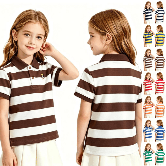 Boys School Uniform Polo Shirts Solid Color Quick Dry Short Sleeve Uniform Shirt Kids Summer Lightweight Comfy Athletic Clothes Brown 100