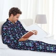 thumbnail image 6 of Salouo Skull Flower Blue Print Button-Front Long Sleeve Pajama Set for Men, Soft 2Pjs Men's Long Sleeve Sleepwear-X-Large, 6 of 7