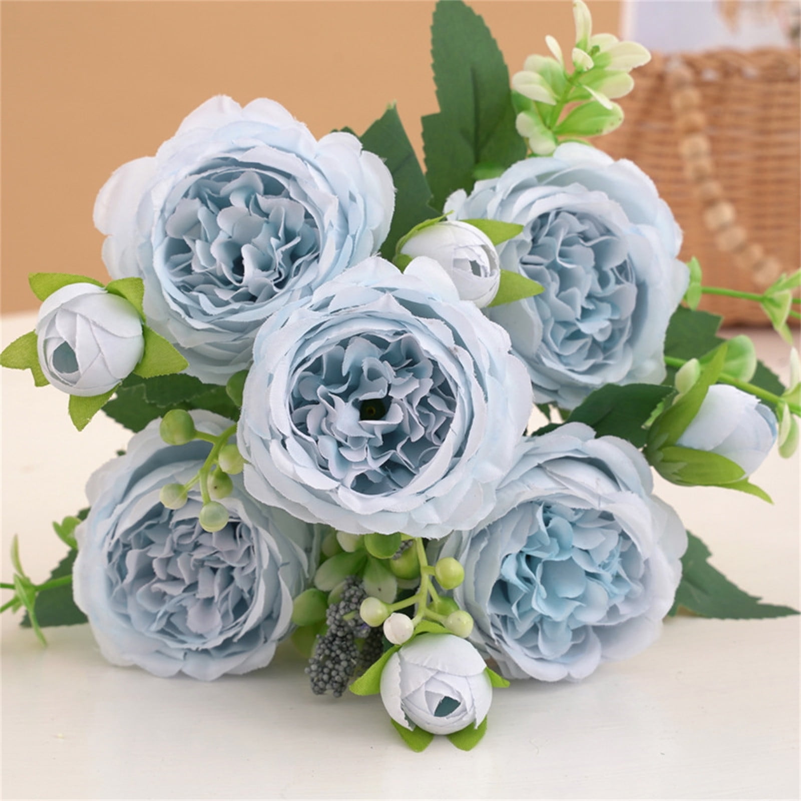Wzzjkit Artificial Fake Flowers Plant, Rose Bouquet Look Real Silk Flowers for Outside Planter Front Door Porch Patio Yard Spring Summer Decoration, Artificial Flowers for Outdoors
