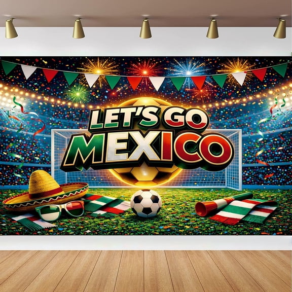 AUQ Mexico Soccer Watch Party Decorations Backdrop 71 X 43",Lets Go Mexico Soccer Party Decorations Banner,Fan Tournament Decor for Viewing Event and Sports Theme Celebration Supplies
