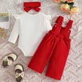 thumbnail image 4 of CAICJ98 Newborn Baby Girl Fall Winter Outfit Long Sleeve Ribbed Romper Suspender Overalls Pants Set Infant Cute Clothes (Red,18-24 Months), 4 of 6