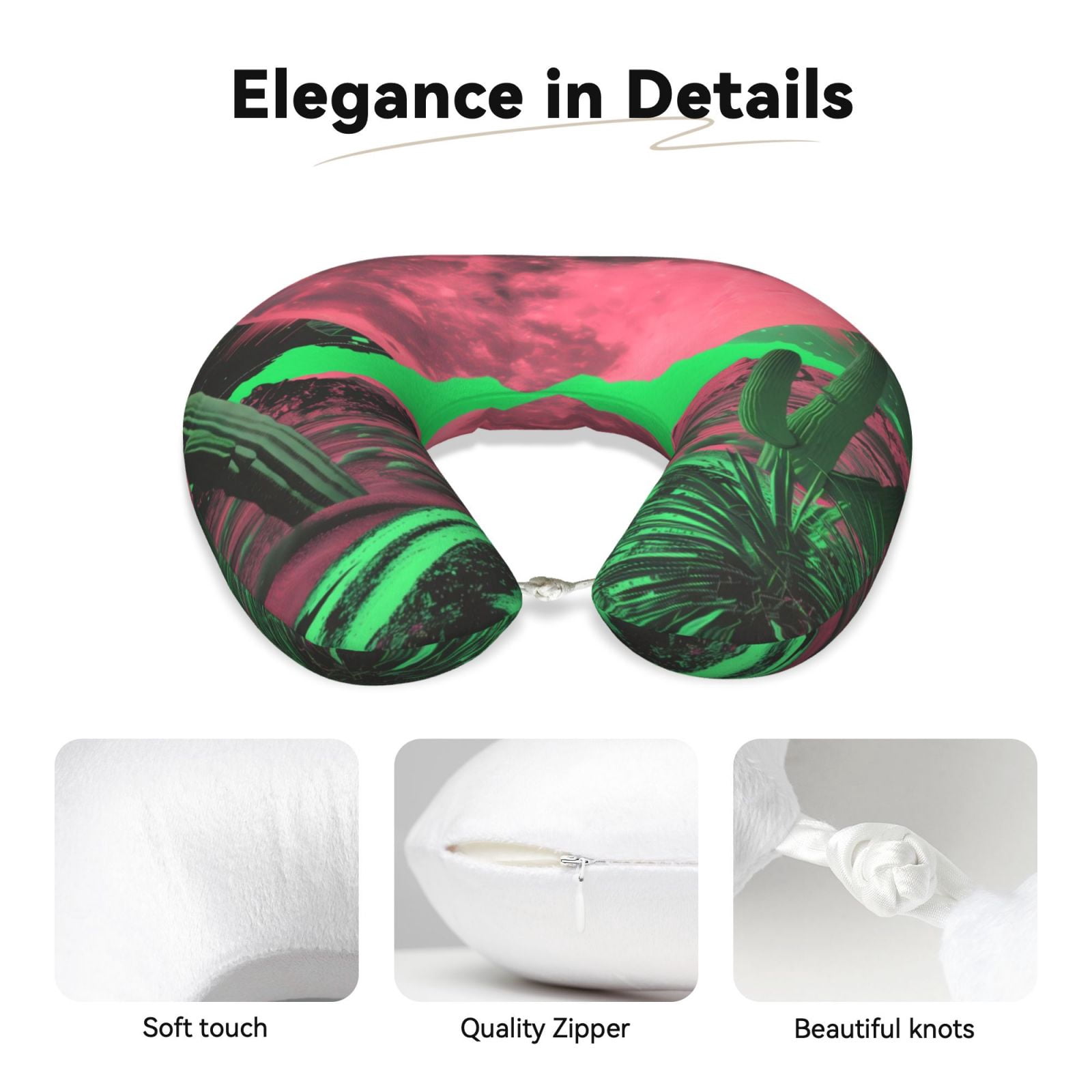 Xecao Neon Desert Moon Print Memory Foam Cervical Neck Pillow Versatile U-Shaped Pillows for Home,Office,Camping,Travelling,Soft Washable Cover
