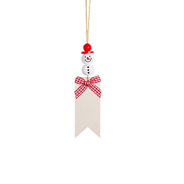 Red Wooden Christmas Hanging Tag With Bead, Writeable Drawable Gift Label For Tree Diy Ornament, Snowman Themed Holiday Decor