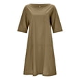 thumbnail image 4 of DHFJKG Womens Boat Neck Dresses Summer Linen Casual Loose Fit Half Sleeve Boho Solid Color Tunic Midi Dress With Pockets Beach Stylish Dresses, 4 of 4