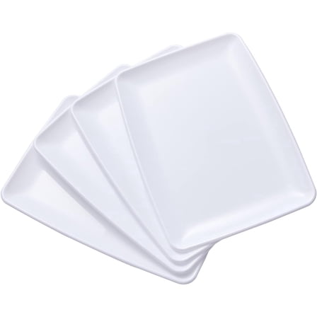10Pcs White Plastic Serving Trays - 11“ x 8“ Rectangle Serving Platters with 10Pcs Butcher Paper - Tray Decor, Food Tray for Party