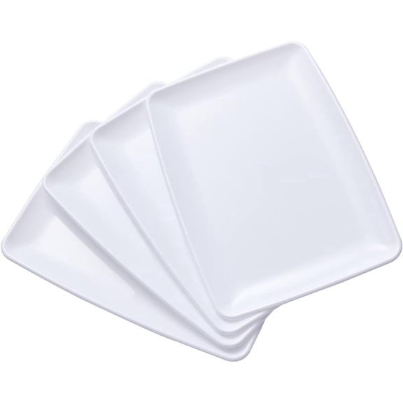 10Pcs White Plastic Serving Trays - 11“ x 8“ Rectangle Serving Platters with 10Pcs Butcher Paper - Tray Decor, Food Tray for Party