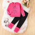 thumbnail image 2 of NOLDARES Toddler Kid Girl 2 Piece Winter Clothes CartoonPrint Long Sleeve Soft Sweatshirt and Pants Outfits Clothing(Hot Pink,5-6 Y), 2 of 7