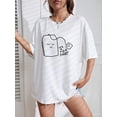 thumbnail image 5 of Cartoon & Slogan Graphic Drop Shoulder Oversized Tee IT's A TEA SHIRT Graphic Tees Women Tops, 5 of 6