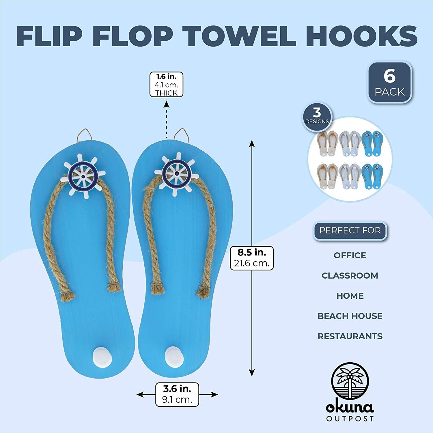 New Ocean Coastal Nautical 6/" Flip Flop Hooks Set of 2