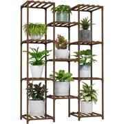 Bamworld Plant Stand Indoor Outdoor Tall Plant Shelf for Multiple Plants Pots Wood Flower Stand Large Flower Holder for Living Room, Patio, Balcony, Garden Decor, Brown